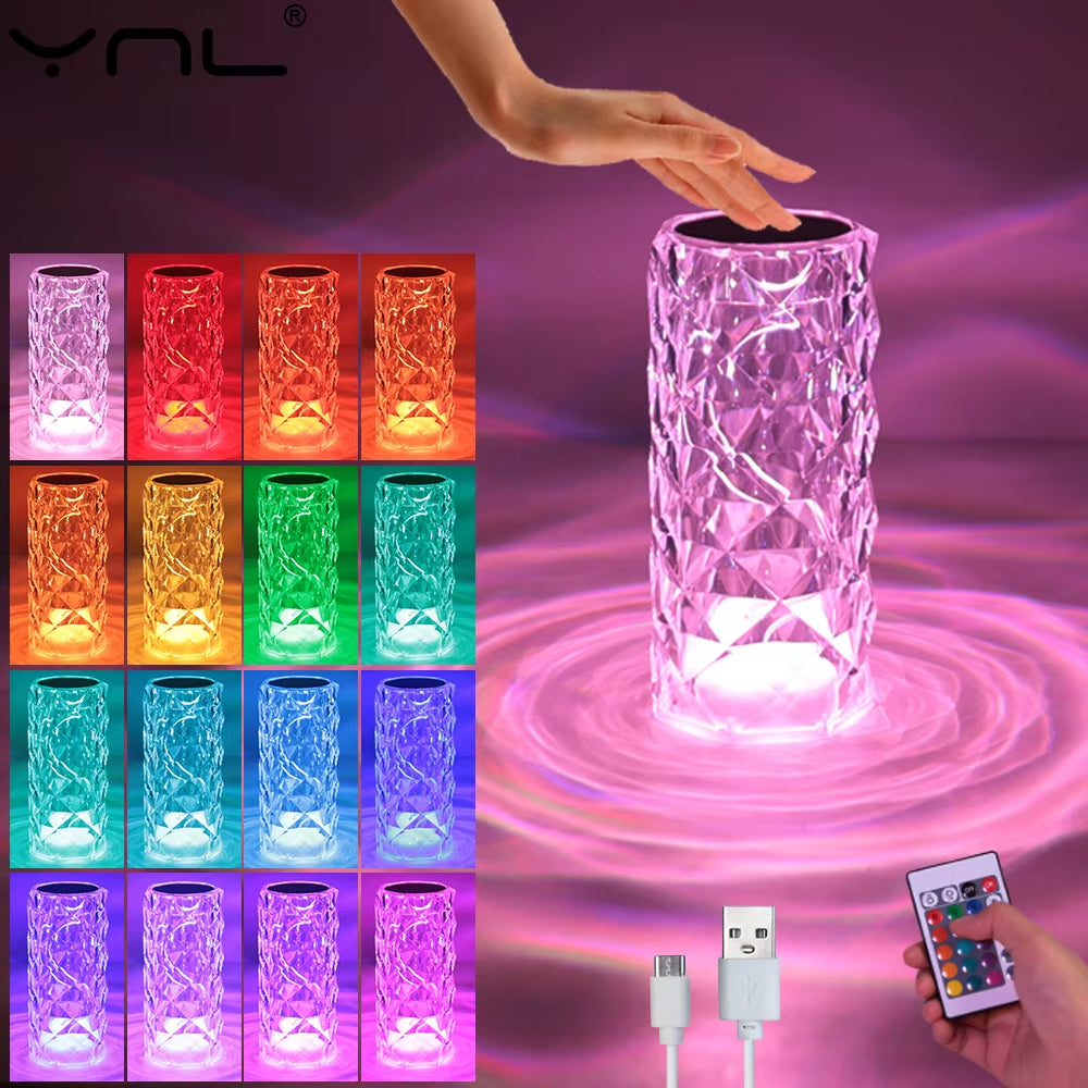 Lámparas de cristal mesa romántica, 16 colores táctil, Navidad USB.