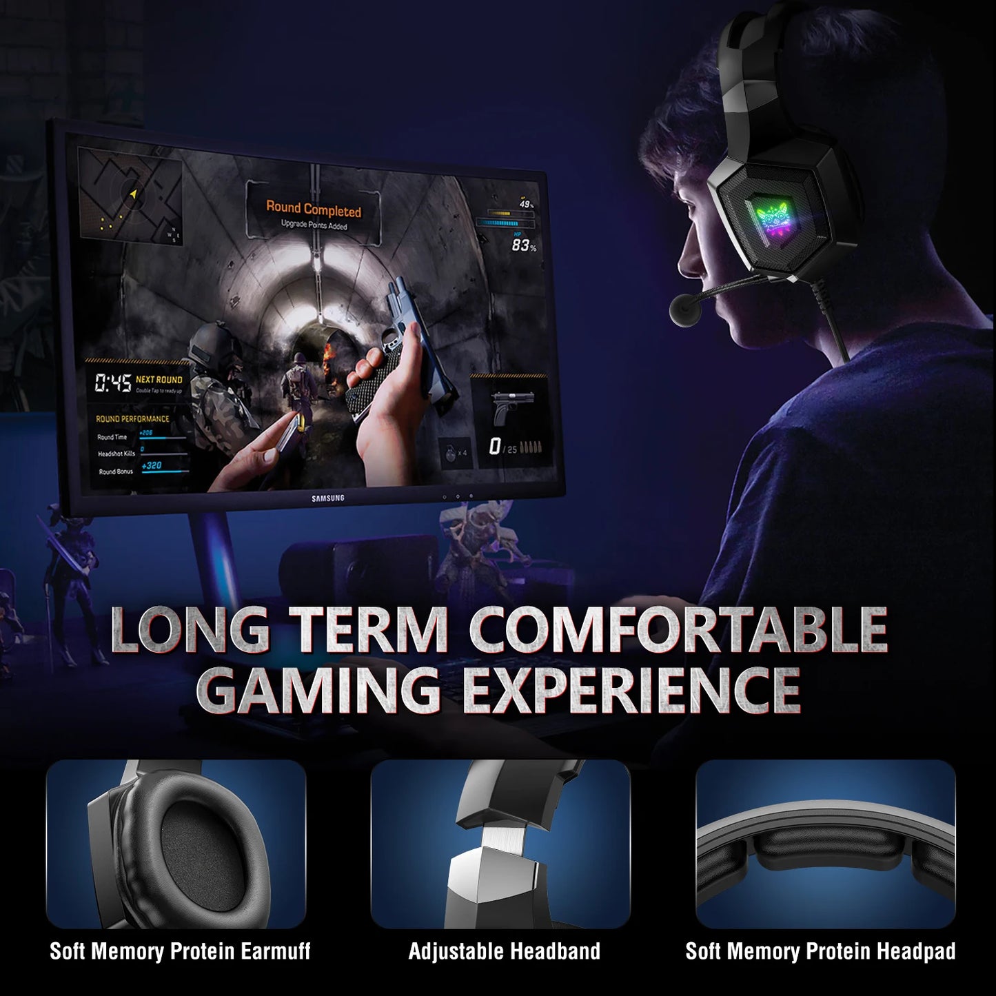 Auriculares para juegos con micrófono HD flexible Luz RGB.
