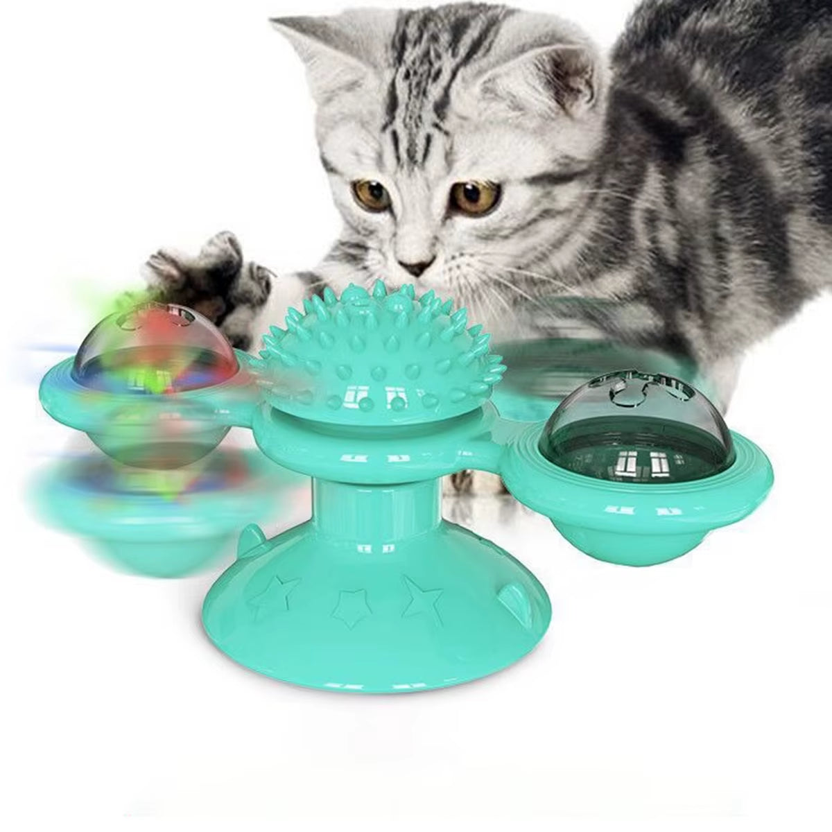 Juguete multifuncional para gatos con bola brillante y hierba gatera, diseño de ventosa, juego interactivo y masaje dental