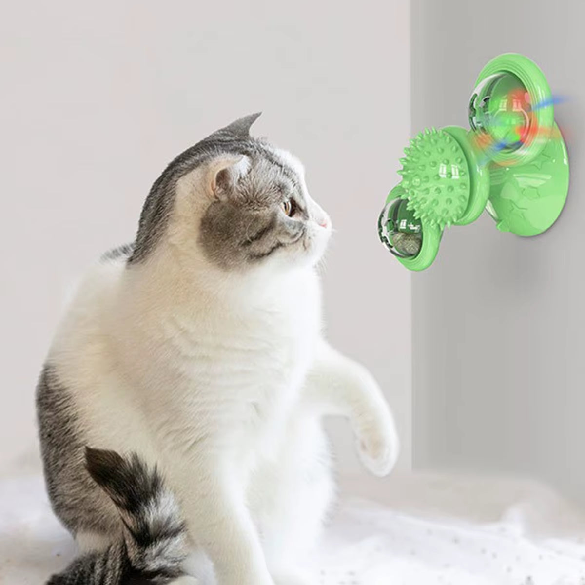 Juguete multifuncional para gatos con bola brillante y hierba gatera, diseño de ventosa, juego interactivo y masaje dental