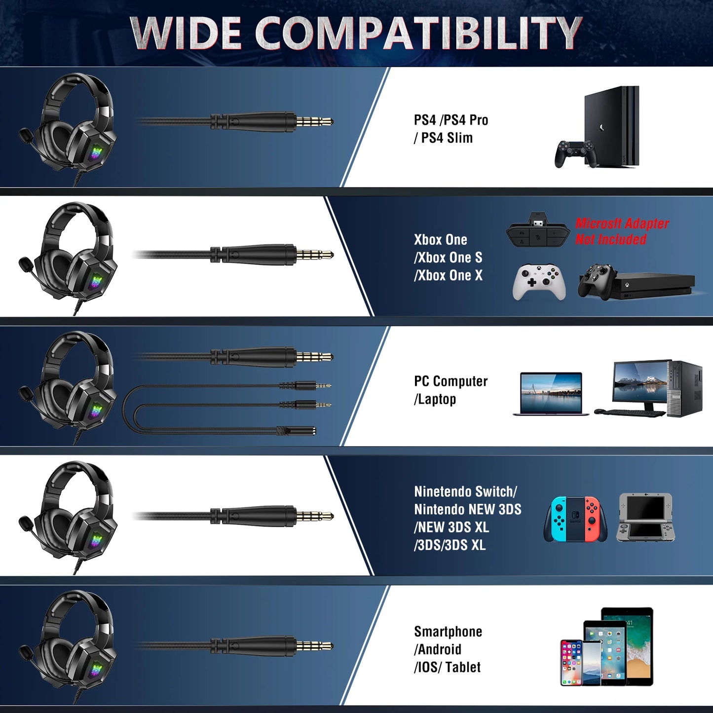 Auriculares para juegos con micrófono HD flexible Luz RGB.