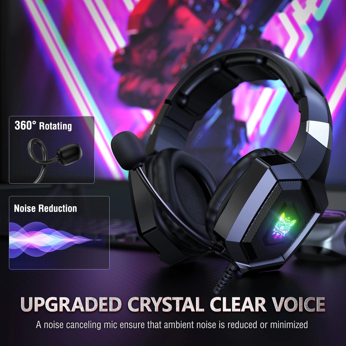 Auriculares para juegos con micrófono HD flexible Luz RGB.