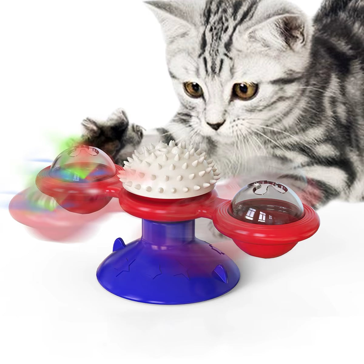 Juguete multifuncional para gatos con bola brillante y hierba gatera, diseño de ventosa, juego interactivo y masaje dental