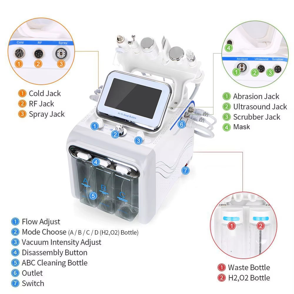 7In1 Oxygen Hydra Water Facial Cleaner Aqua Peel Hydro Diamond Dermabrasion Spa Machine