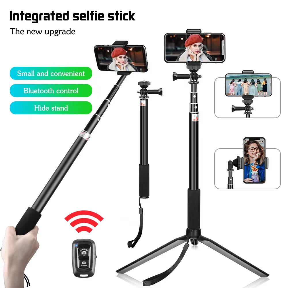 Palo de Selfie ajustable SH 90/150cm con Bluetooth inalámbrico compatible y Clip para teléfono inteligente.