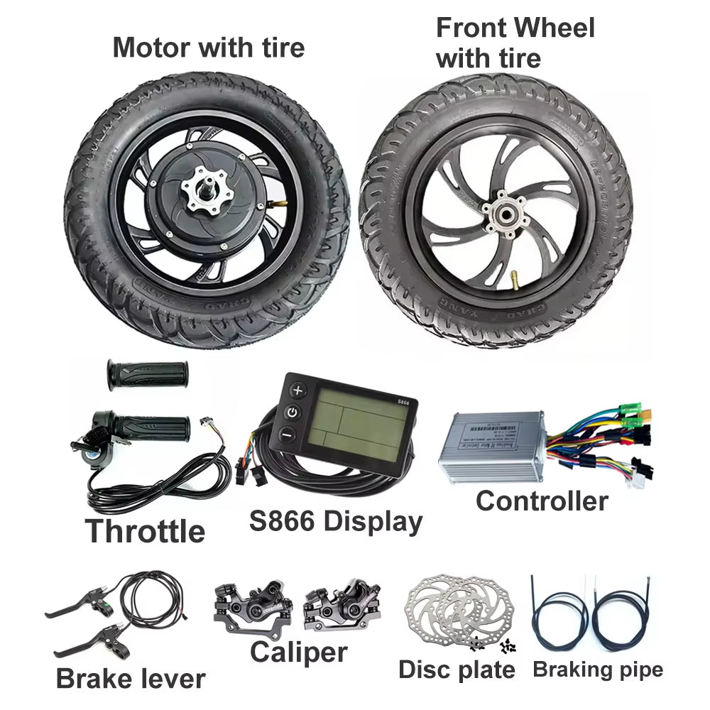 Kit de conversión de bicicleta eléctrica, Motor de cubo sin escobillas de 12 pulgadas, 36V, 48V, 500W, 1000W