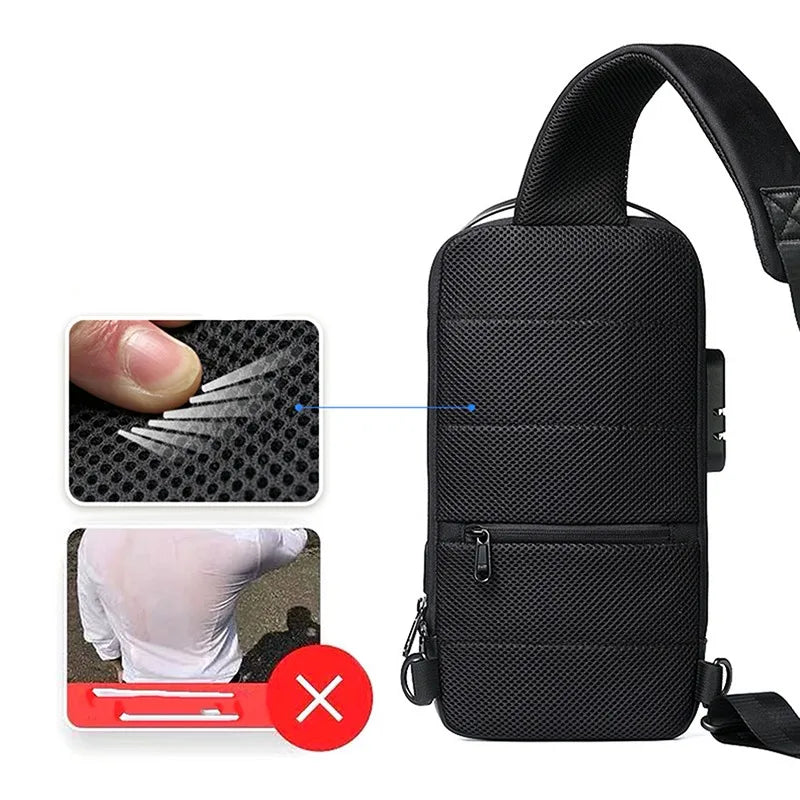 Bolso cruzado USB para hombre, bolsos de hombro antirrobo, riñonera Oxford impermeable.