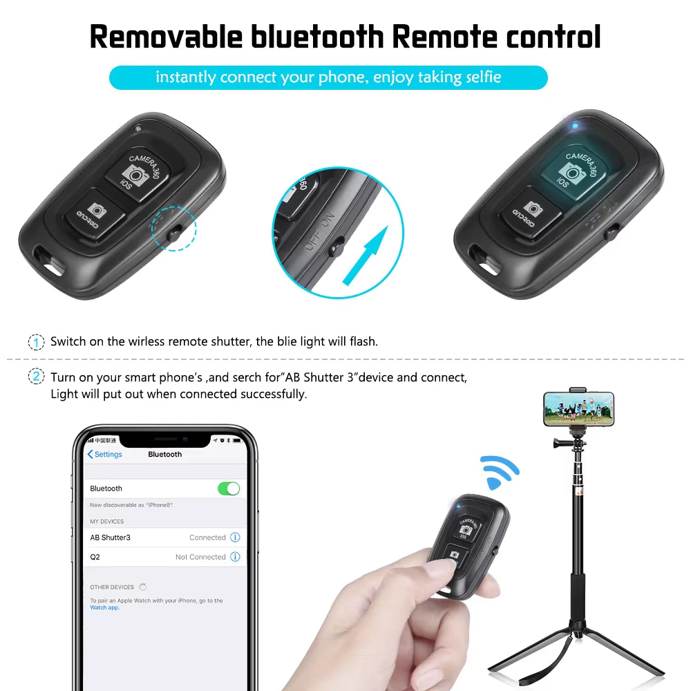 Palo de Selfie ajustable SH 90/150cm con Bluetooth inalámbrico compatible y Clip para teléfono inteligente.