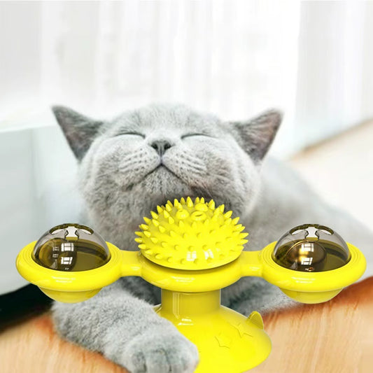 Juguete multifuncional para gatos con bola brillante y hierba gatera, diseño de ventosa, juego interactivo y masaje dental