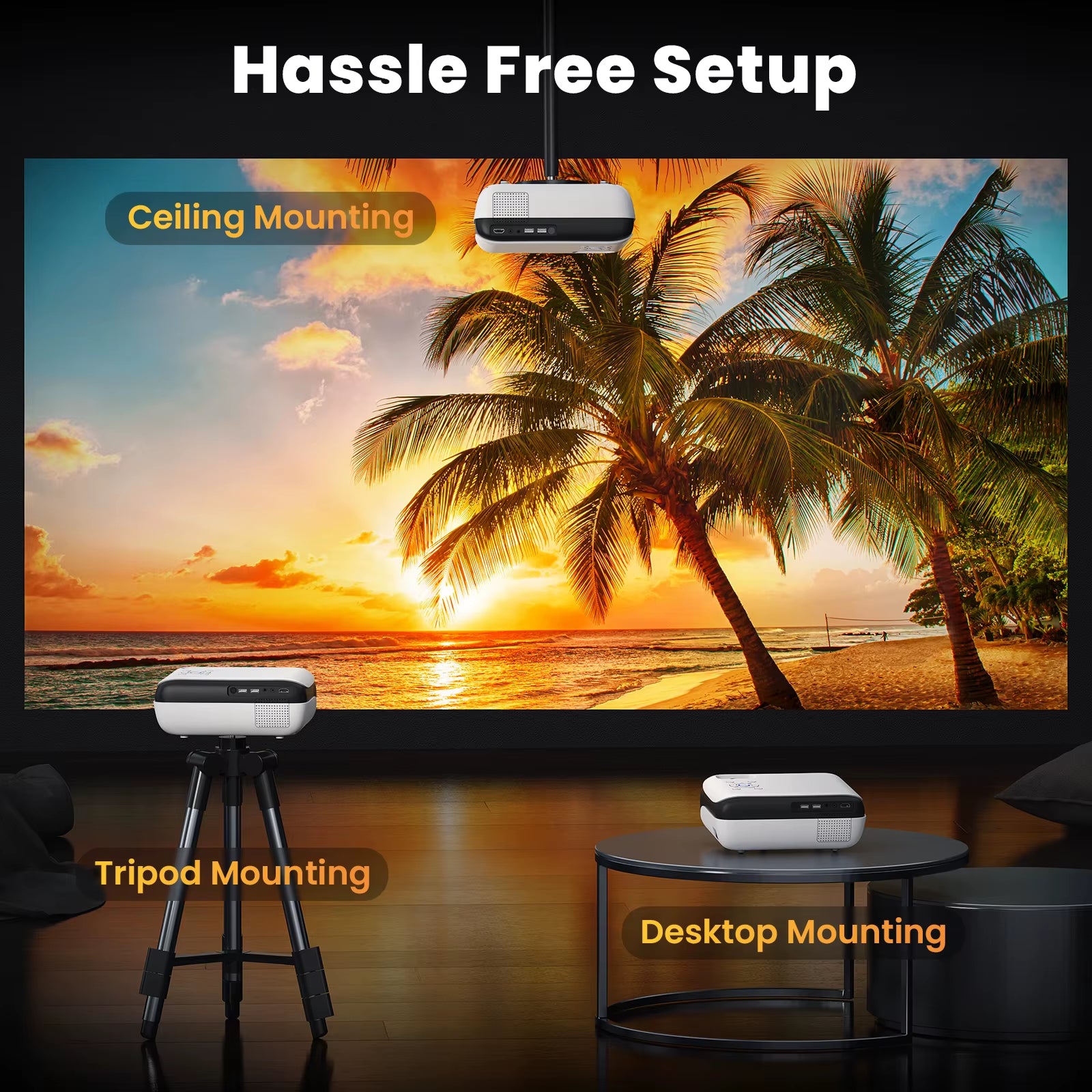 Mini Heimkino-Projektor, Kompatibel mit Smartphone/HDMI/USB/AV